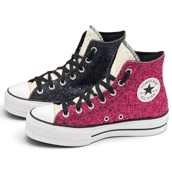 Converse Shoes - Converse CTAS Lift High Top By You Women's 7.5 Black Pink Glitter Platform Shoes